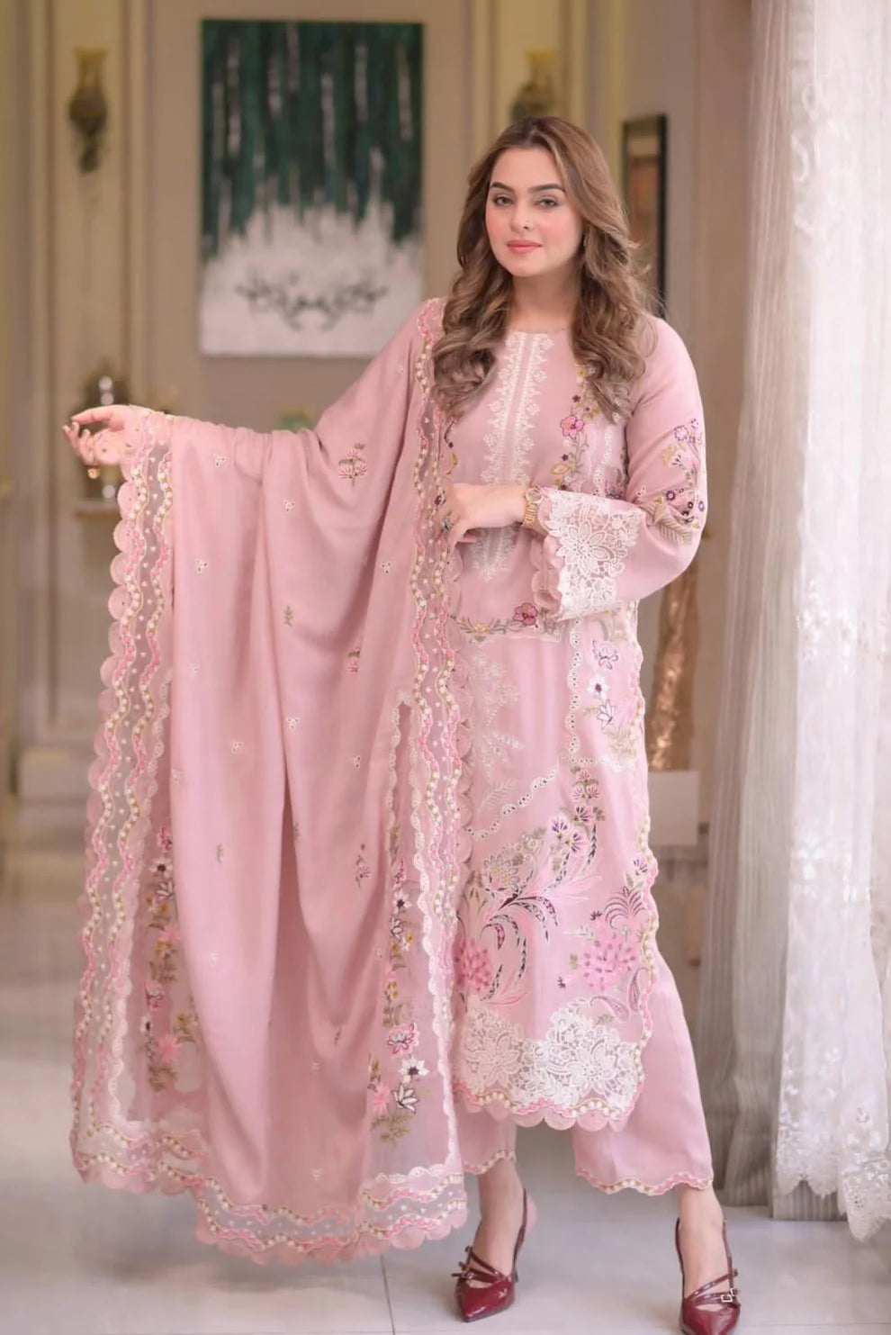 SALMON PINK DHANAK 3pc ZB-1208