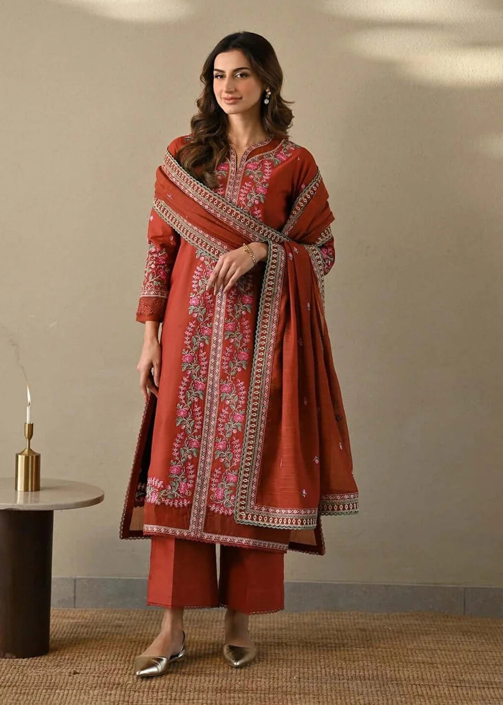 BURNT ORANGE DHANAK 3pc ZB-1213